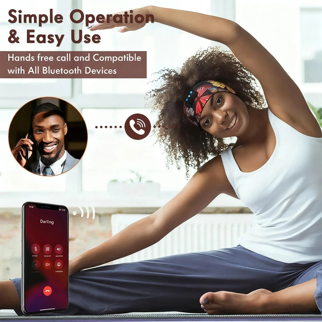 Butterfly Print Bluetooth Headband – Sweatproof Sleep & Workout Eye Mask Wireless Headset