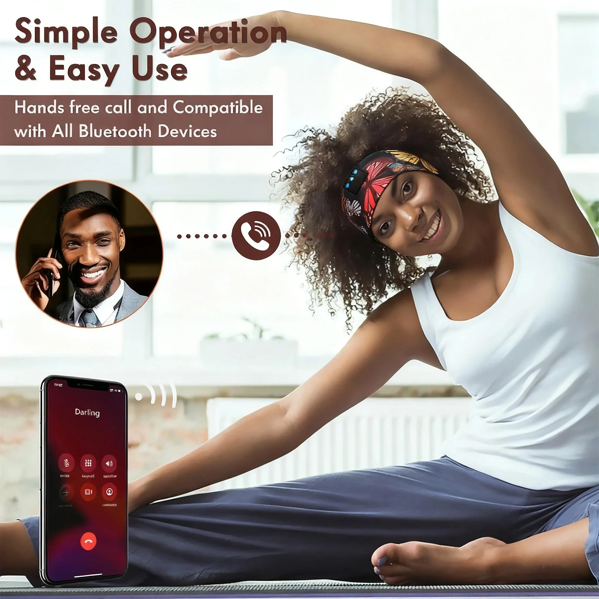 Butterfly Print Bluetooth Headband – Sweatproof Sleep & Workout Eye Mask Wireless Headset