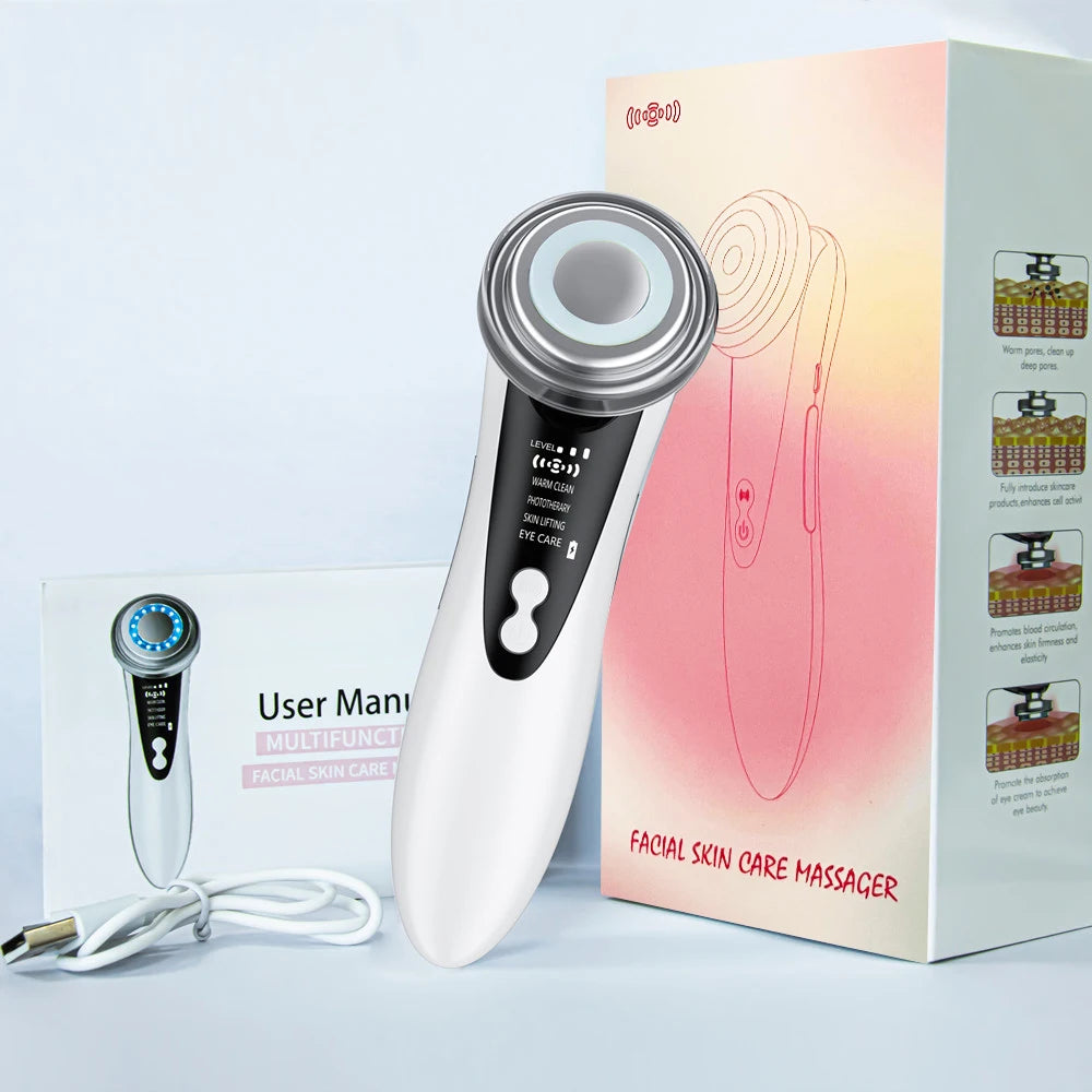 7-in-1 EMS Facial Massager – LED Light, Vibration & Hot Compress for Face Lifting