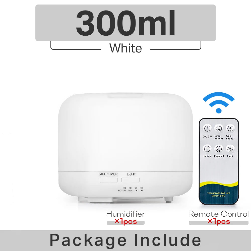 Essential Oil Diffuser & Humidifier – 300ml / 500ml / 1000ml with LED Lights & Remote Control