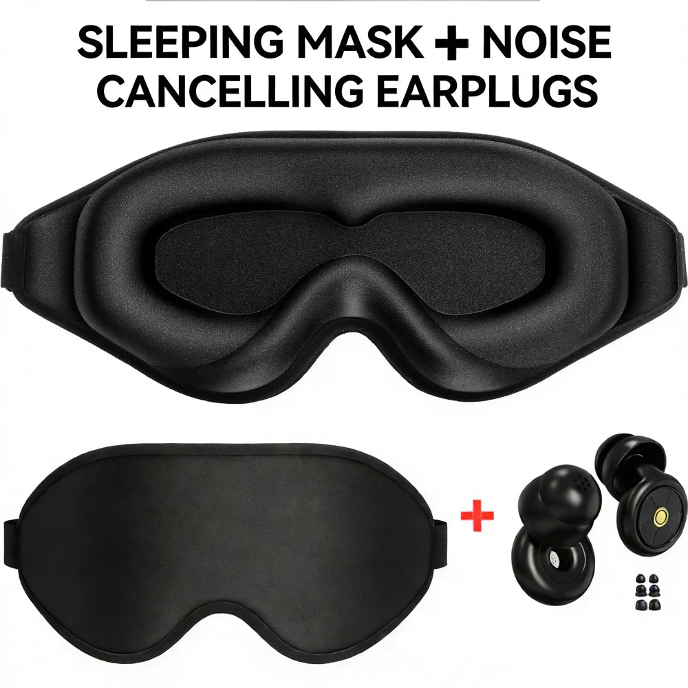 3D Sleep Eye Mask with Noise Cancelling Earplugs – Light Blocking for Insomnia Relief
