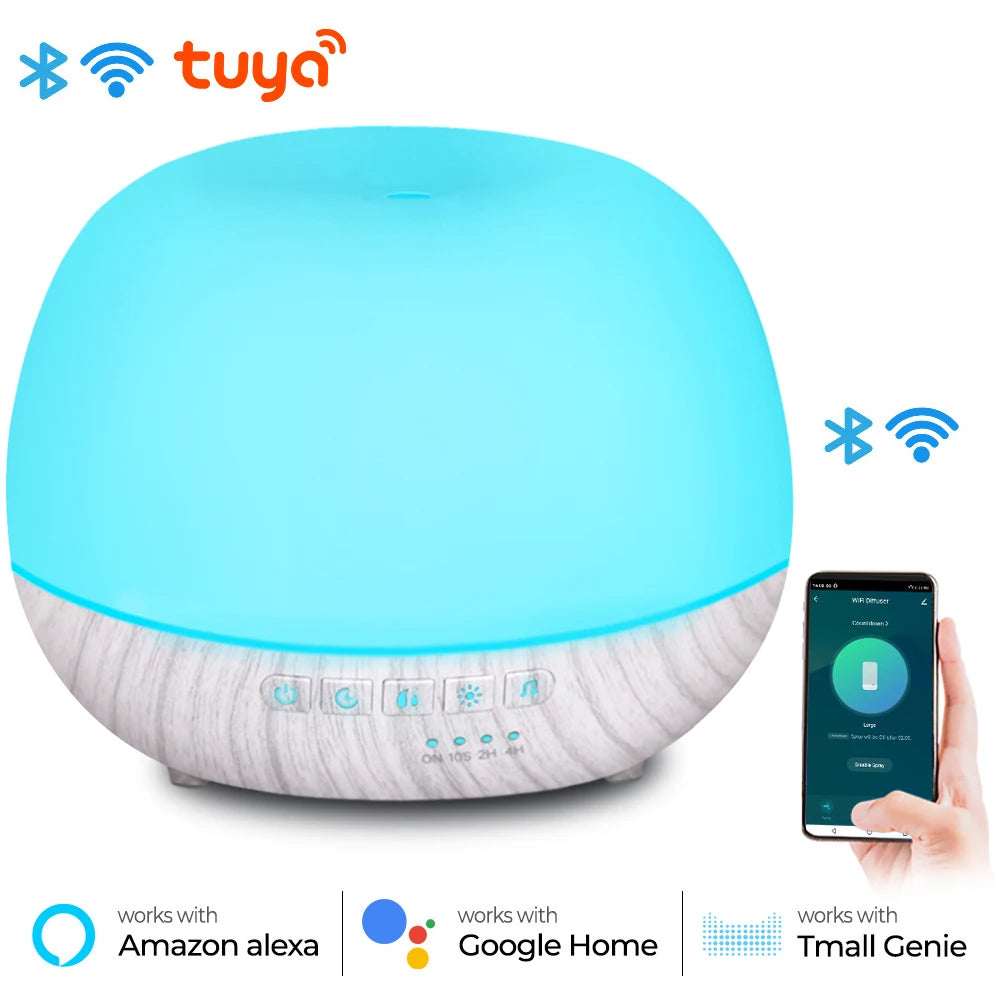 Smart WiFi 500ml Aromatherapy Diffuser – Tuya App, Alexa & Google Home, 7 LED Colours