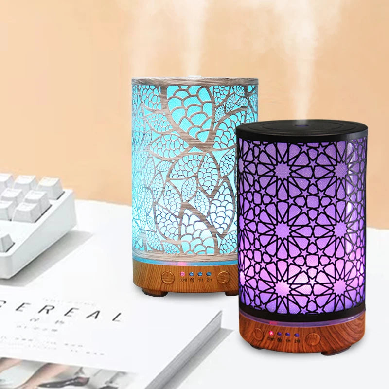 100ml Hollow Ultrasonic Essential Oil Diffuser – Timer, LED Light & Smart Home Aroma
