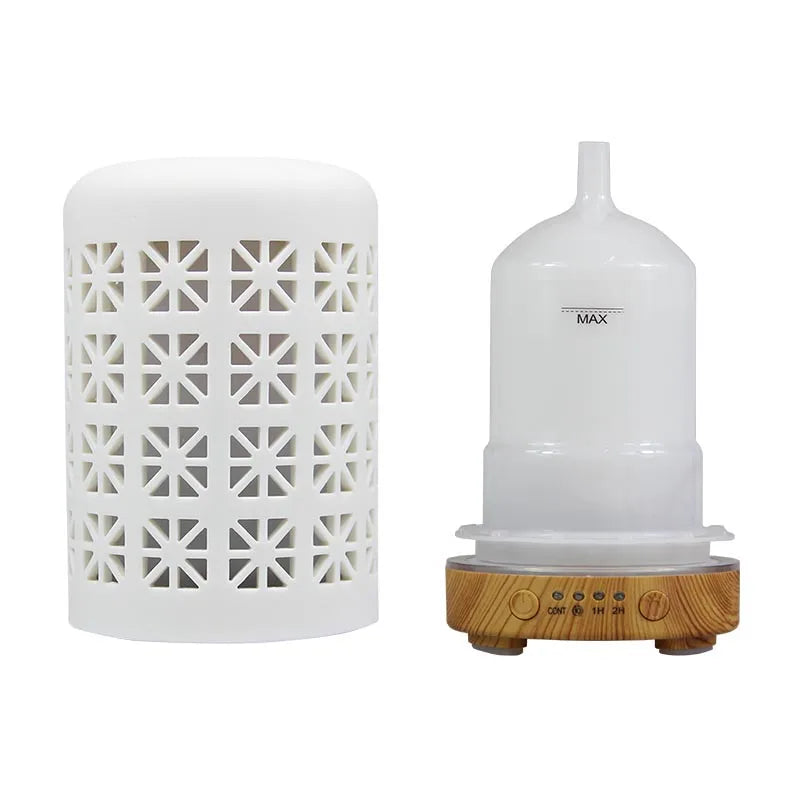 Ceramic Ultrasonic Aroma Diffuser – Timer, LED Lights & Desktop Essential Oil Humidifier