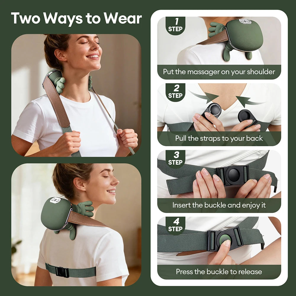 4D Bionic Finger Neck & Shoulder Massager Shawl – Wireless Kneading with Heat