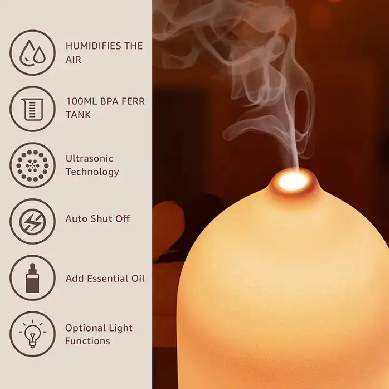 Ceramic Aroma Diffuser – Aromatherapy Cool Mist Ultrasonic Humidifier with 7 LED Colours