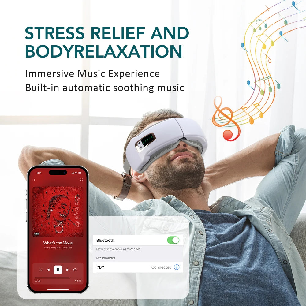 Foldable Eye Massager – Air Pressure, Heat Compress & Bluetooth Music for Eye Relief