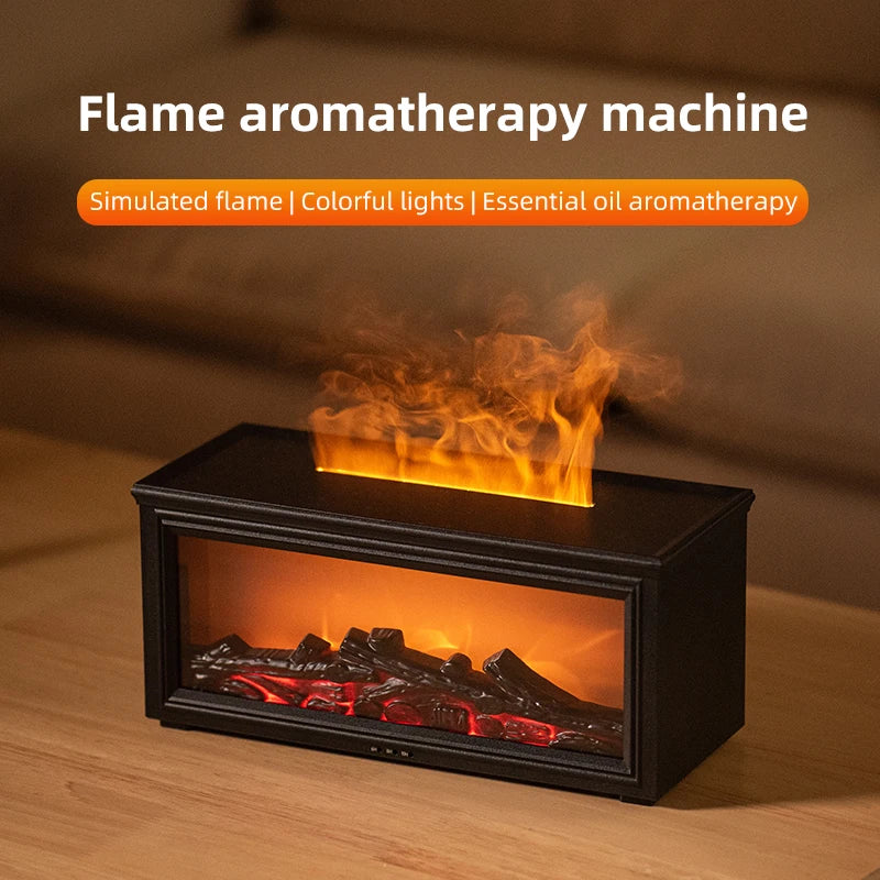 Mini Fireplace Aromatherapy Diffuser – 7-Colour Flame Essential Oil Humidifier
