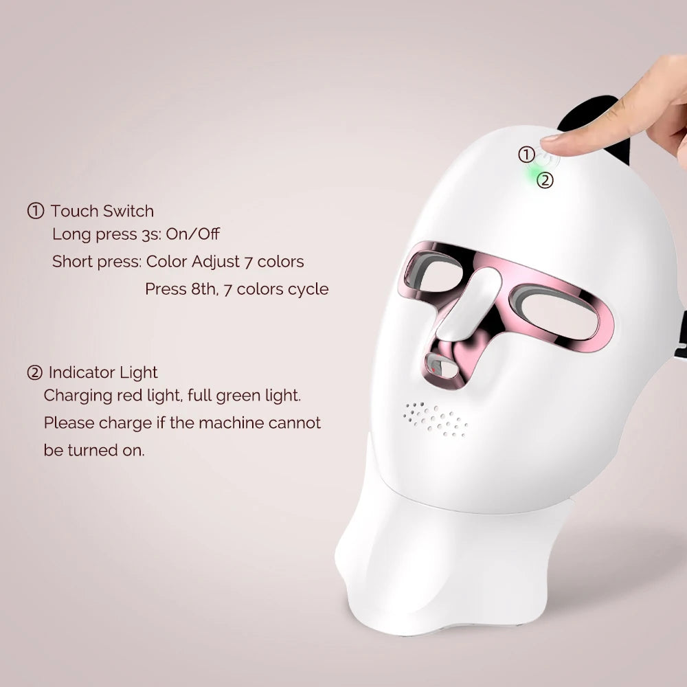 7-Colour LED Face & Neck Photon Mask – Rechargeable Skin Whitening & Tightening
