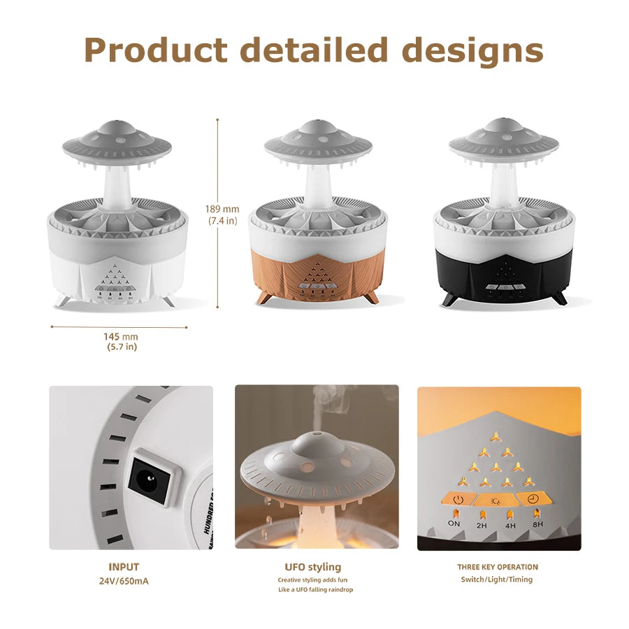 UFO Raindrop Aroma Diffuser – 7 Colour LED, Remote Control & Essential Oil Humidifier