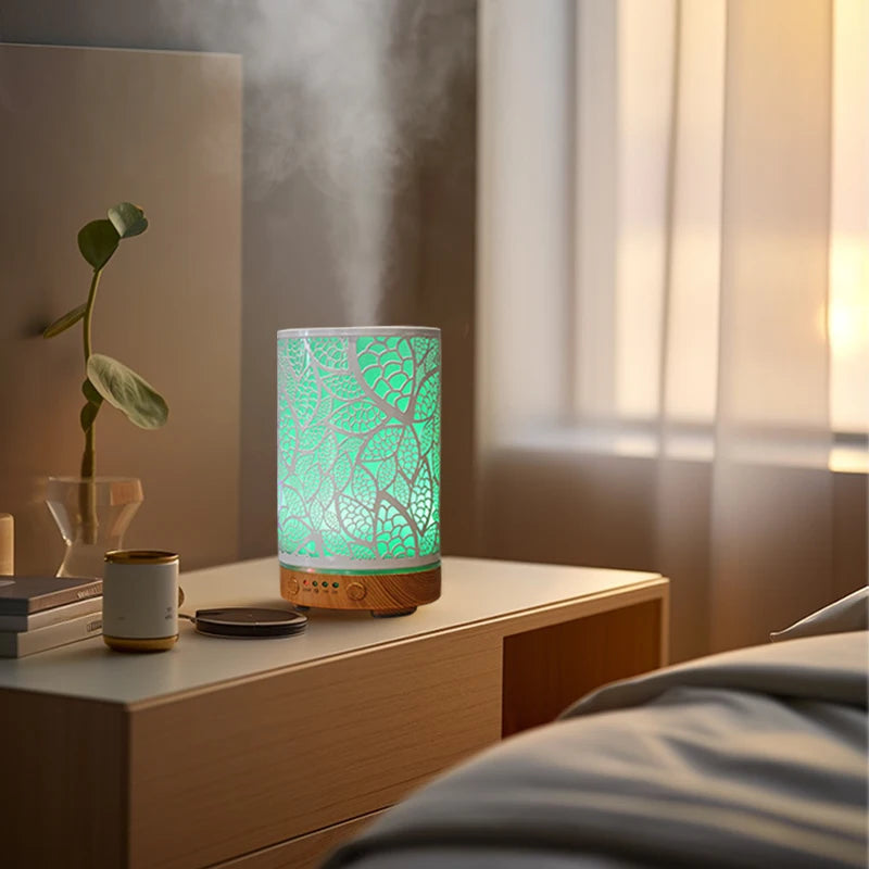 100ml Hollow Ultrasonic Essential Oil Diffuser – Timer & LED Light for Home Aromatherapy