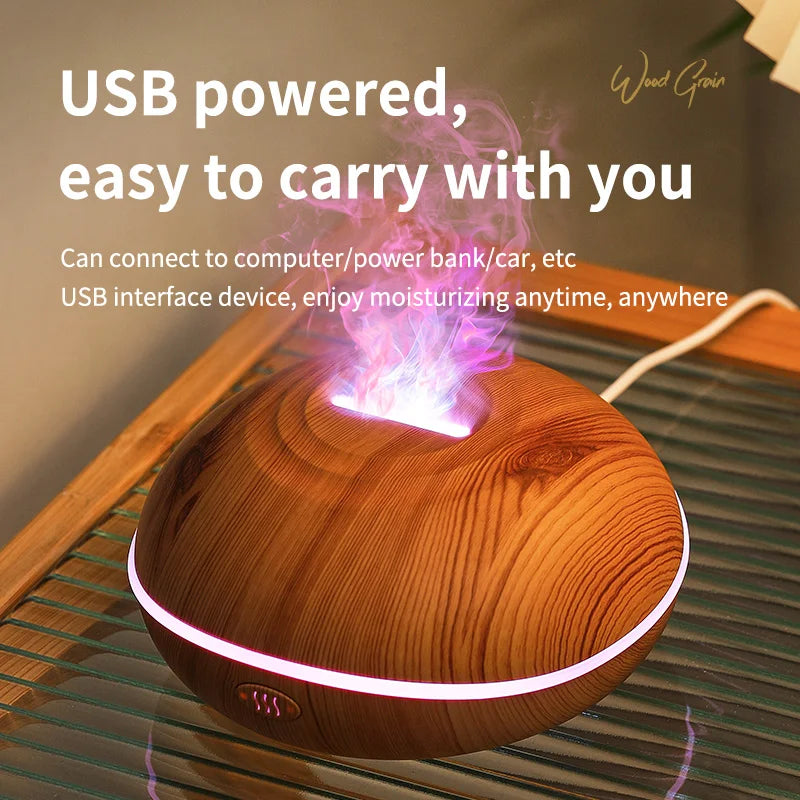 Flame Aroma Humidifier – Essential Oil Diffuser with Colourful Flame Effect Lighting