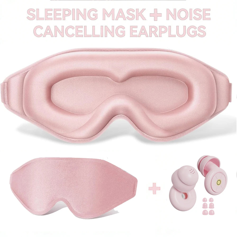 3D Sleep Eye Mask with Noise Cancelling Earplugs – Light Blocking for Insomnia Relief