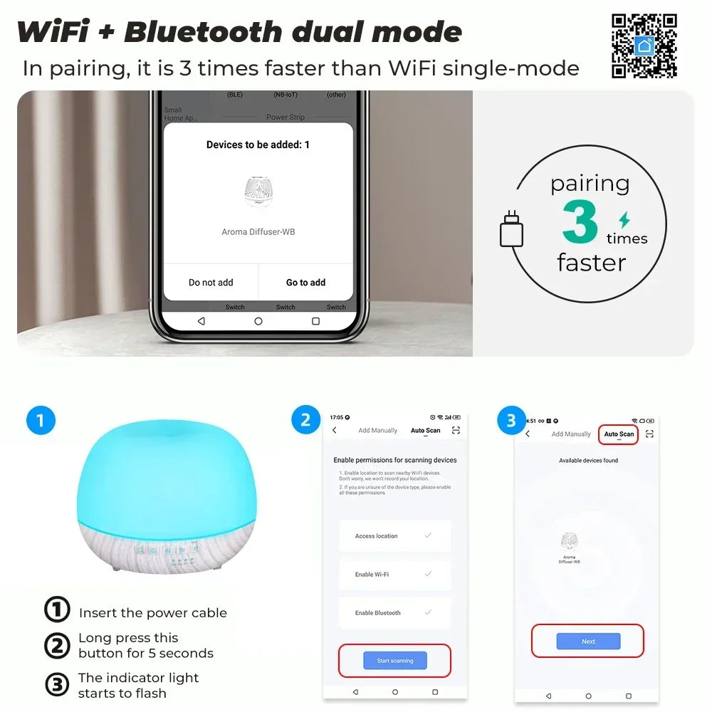 Smart WiFi 500ml Aromatherapy Diffuser – Tuya, Alexa & Google Home Compatible, 7 LED Colours