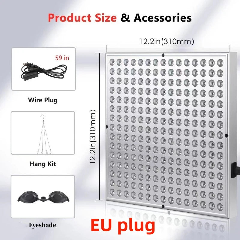 LED Red Light Therapy Panel – 225 LEDs, 660nm & 850nm for Skin & Body Relief