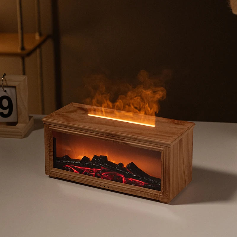Mini Fireplace Aromatherapy Diffuser – 7-Colour Flame Essential Oil Humidifier