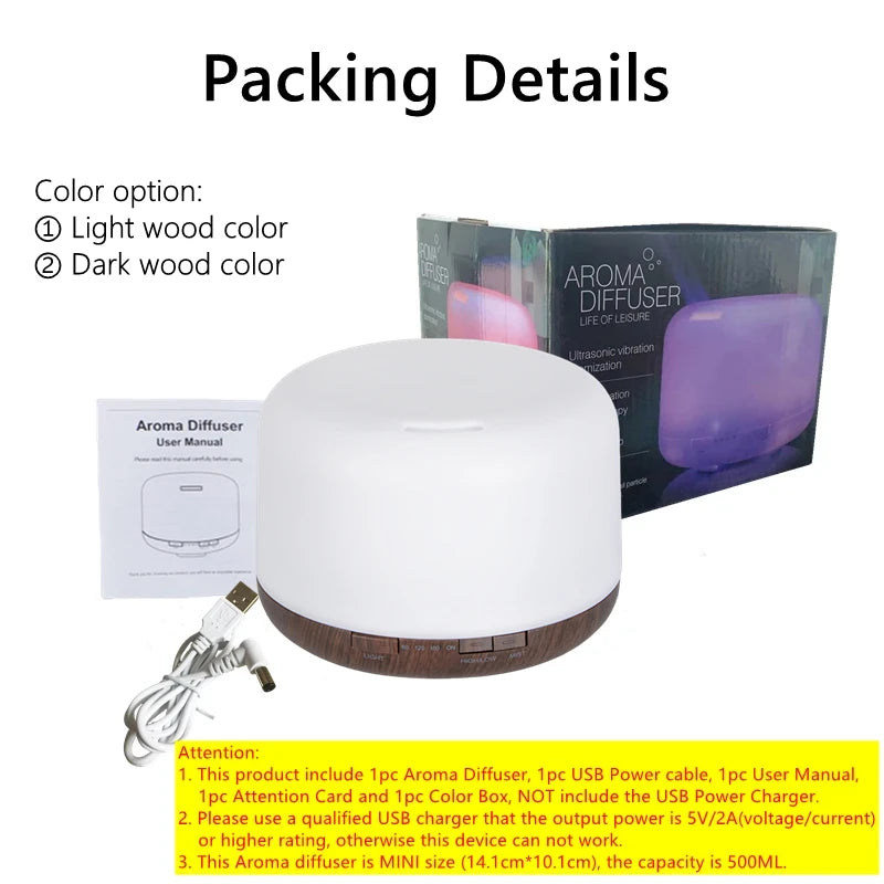 Mini Wood Grain USB Aroma Diffuser – Essential Oil Humidifier with Colourful Night Lights