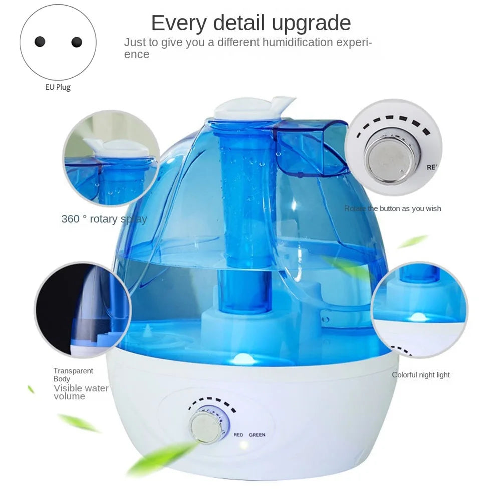2.5L Quiet Ultrasonic Humidifier – 360° Rotation Cool Mist & Essential Oil Diffuser