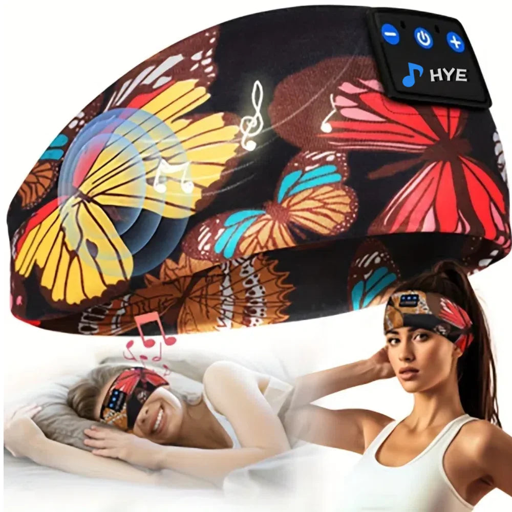 Butterfly Print Bluetooth Headband – Sweatproof Sleep & Workout Eye Mask Wireless Headset