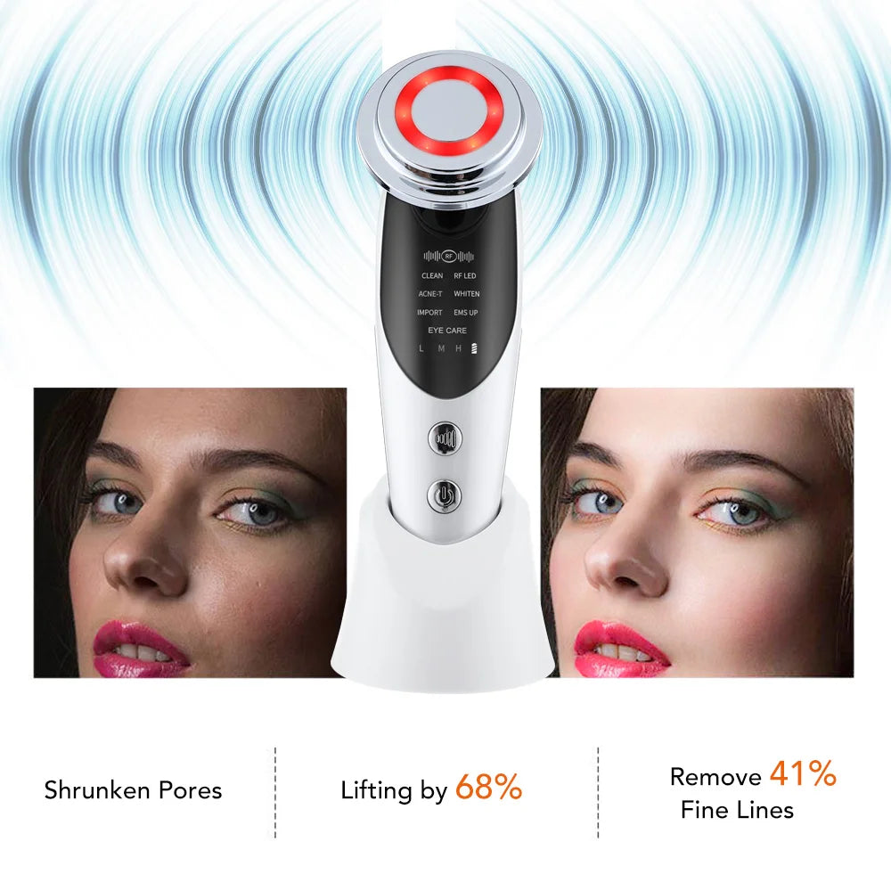 7-in-1 RF & EMS Microcurrent Lifting Device – LED Vibration Anti-Ageing Facial Beauty Wand