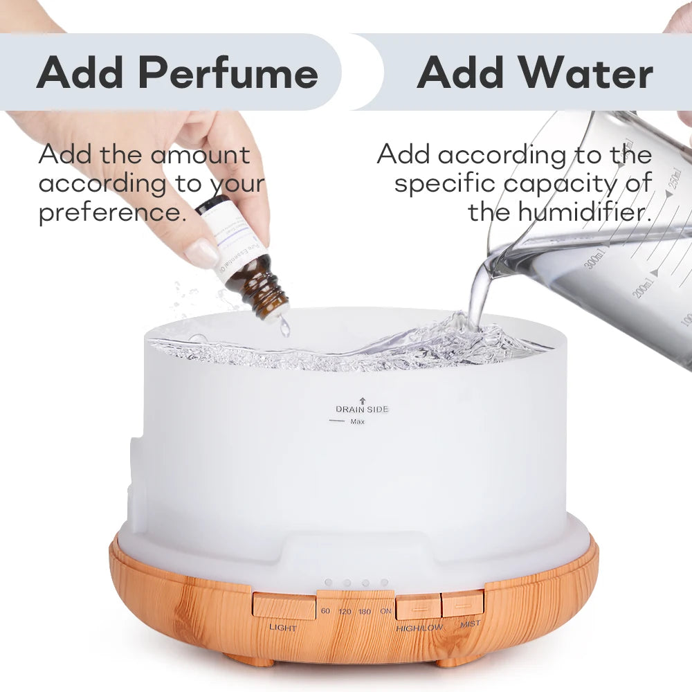 Essential Oil Diffuser & Air Humidifier – 300ml / 500ml / 1000ml with Remote Control & LED Lights
