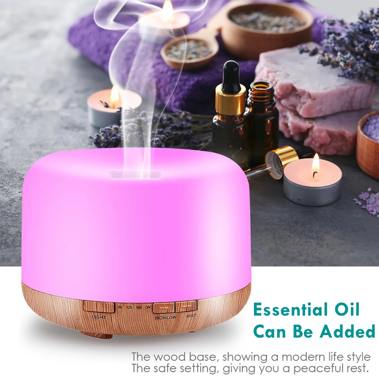 Mini Wood Grain Aroma Diffuser – USB Humidifier with Colourful Night Lights