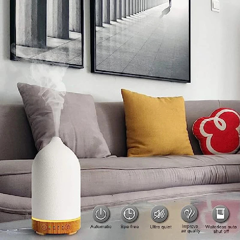 Ceramic Aroma Diffuser – Aromatherapy Cool Mist Ultrasonic Humidifier with 7 LED Colours