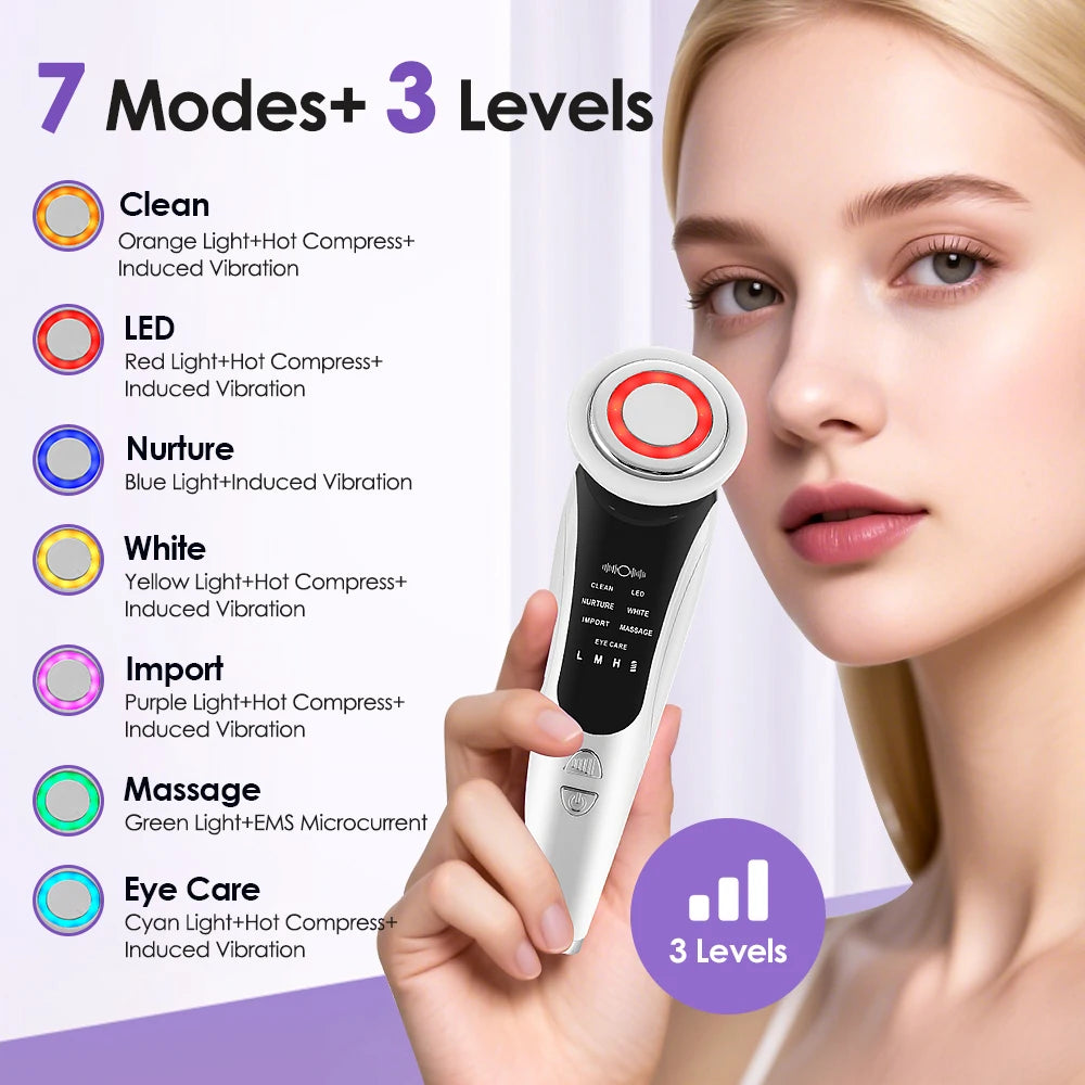 7-in-1 EMS Facial Massager – LED Light, Vibration & Hot Compress for Face Lifting