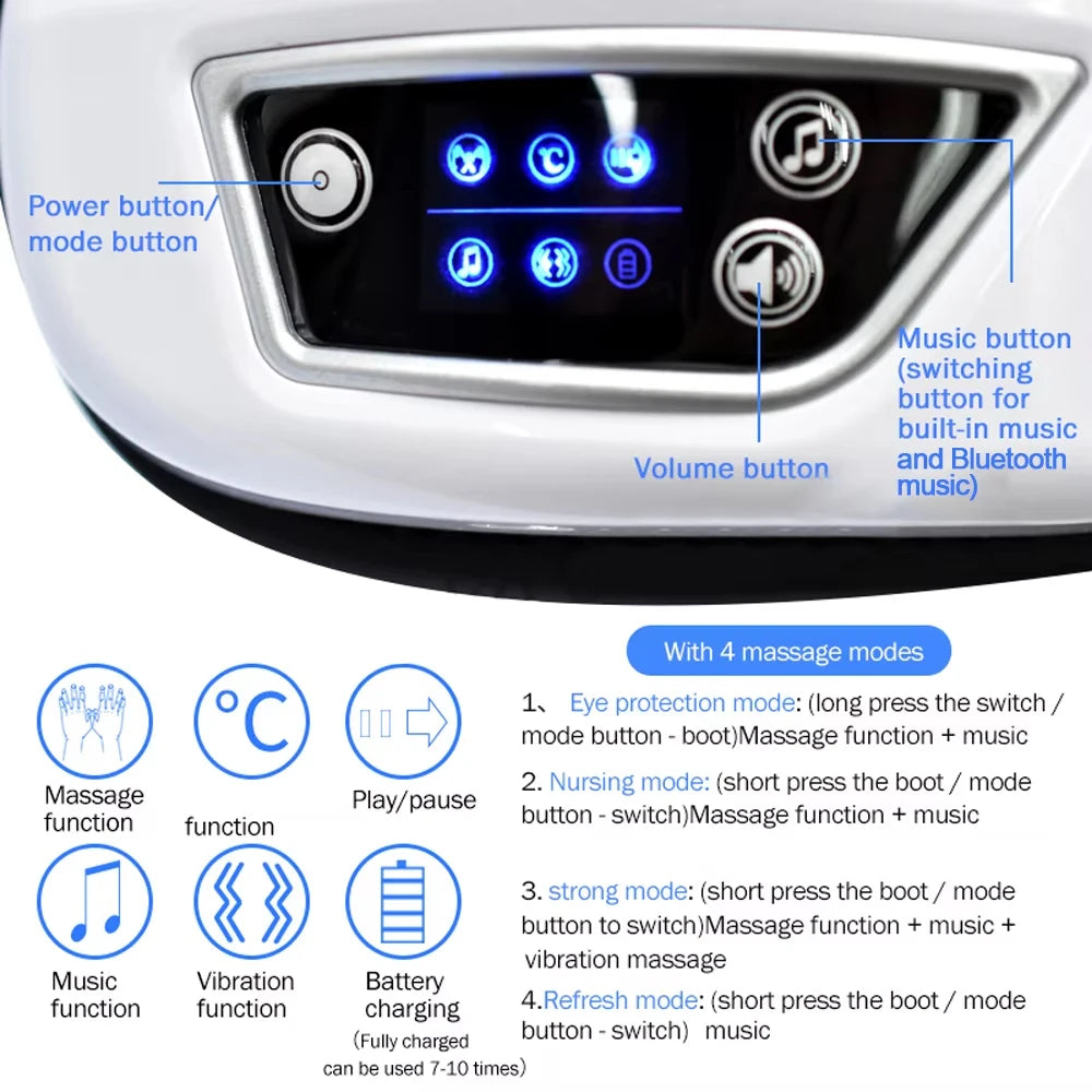 Smart Eye Massager – Vibration, Airbag Compression, Foldable & Bluetooth Music Eye Care