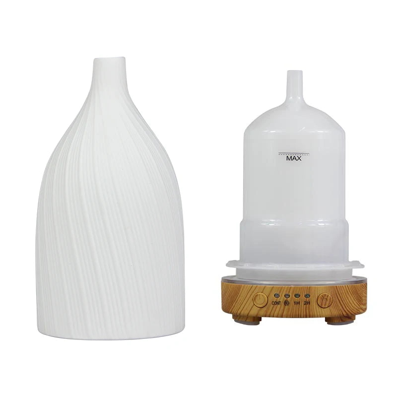 Ceramic Ultrasonic Aroma Diffuser – Timer, LED Lights & Desktop Essential Oil Humidifier
