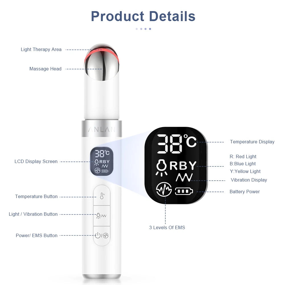 ANLAN Electric Eye Massager – Microcurrent, Hot Compress & Light Therapy for Dark Circles & Wrinkles