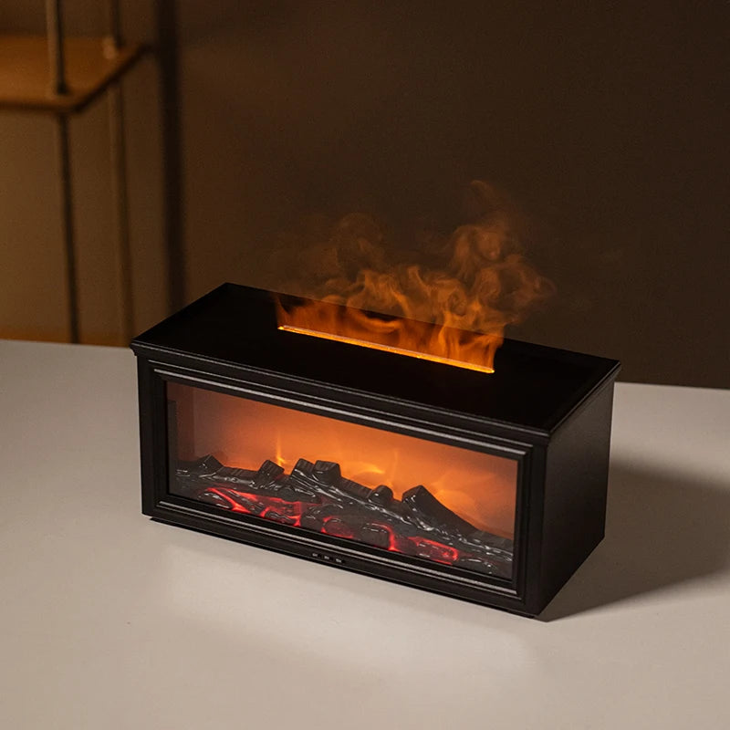 Mini Fireplace Aromatherapy Diffuser – 7-Colour Flame Essential Oil Humidifier