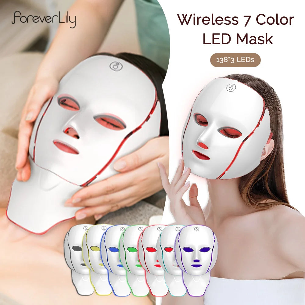 7-Colour LED Face & Neck Beauty Mask – Red Light Photon Therapy for Anti-Ageing & Skin Repair