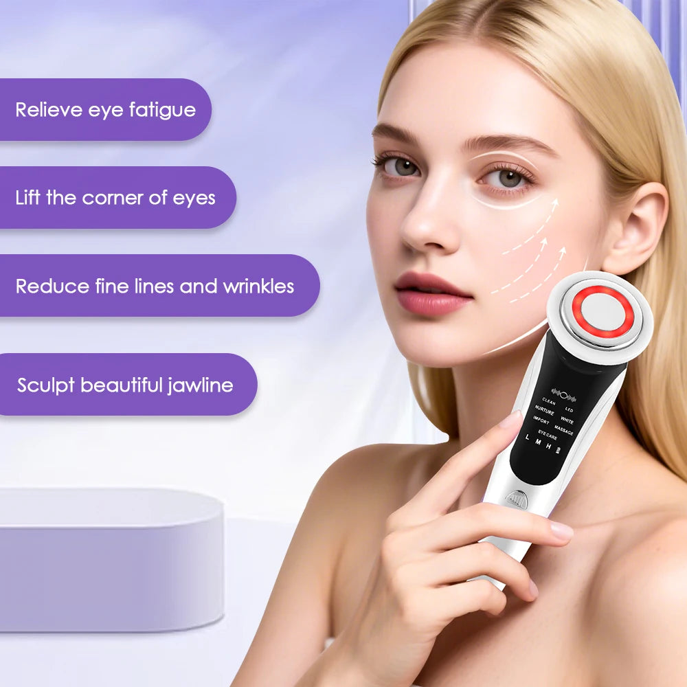 7-in-1 EMS Facial Massager – LED Light, Vibration & Hot Compress for Face Lifting