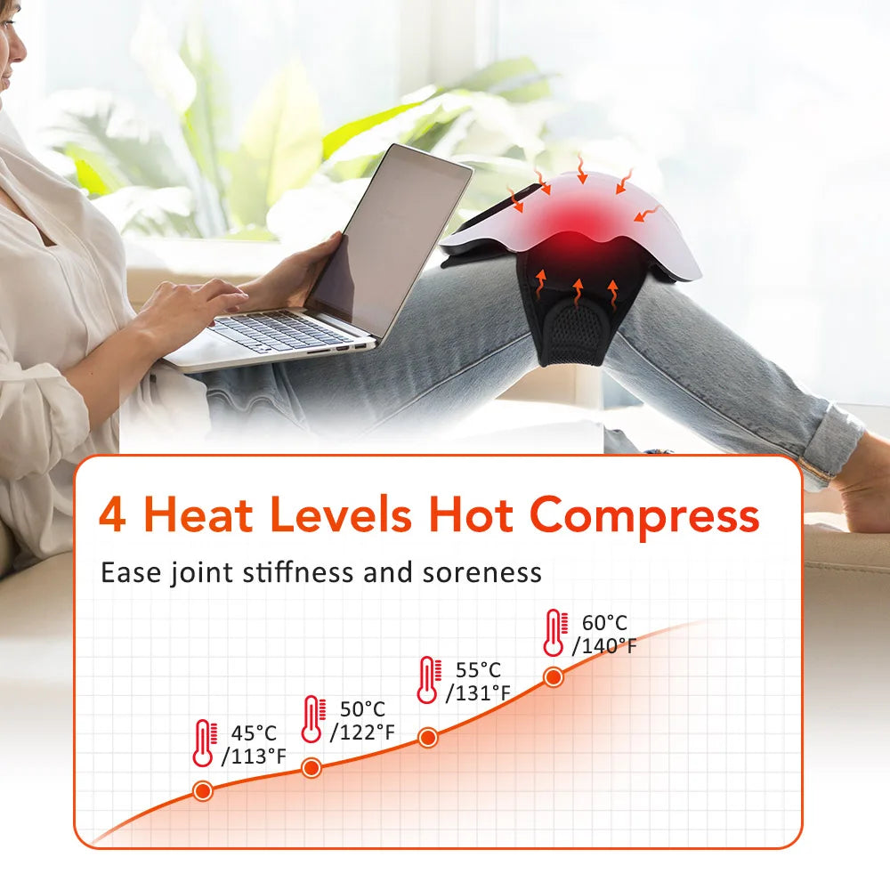 Cordless Knee Massager with Red Light & Laser Therapy – 4-Level Heat & Vibration