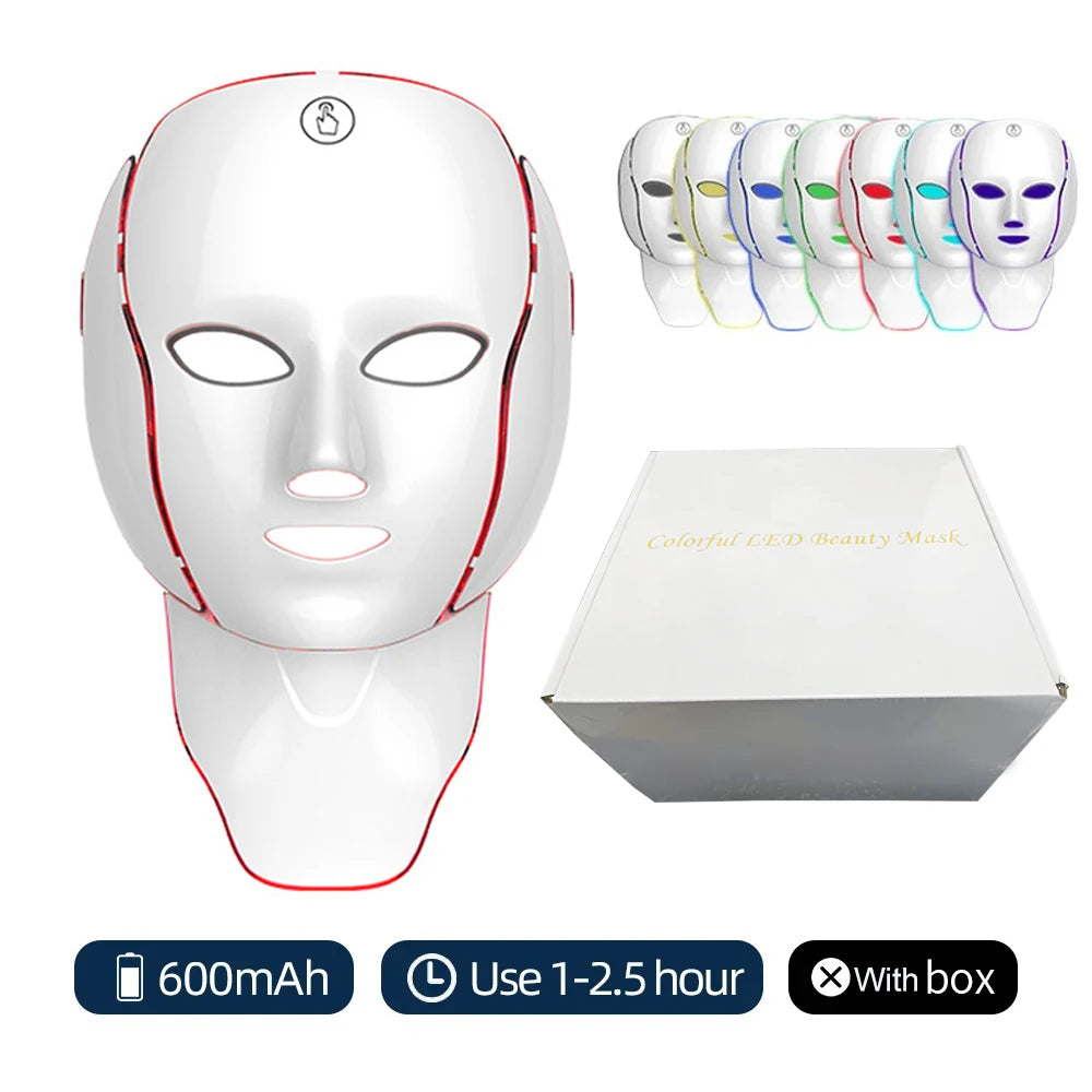 7-Colour LED Facial & Neck Mask – Red Light Therapy for Anti-Ageing, Brightening & Rejuvenation