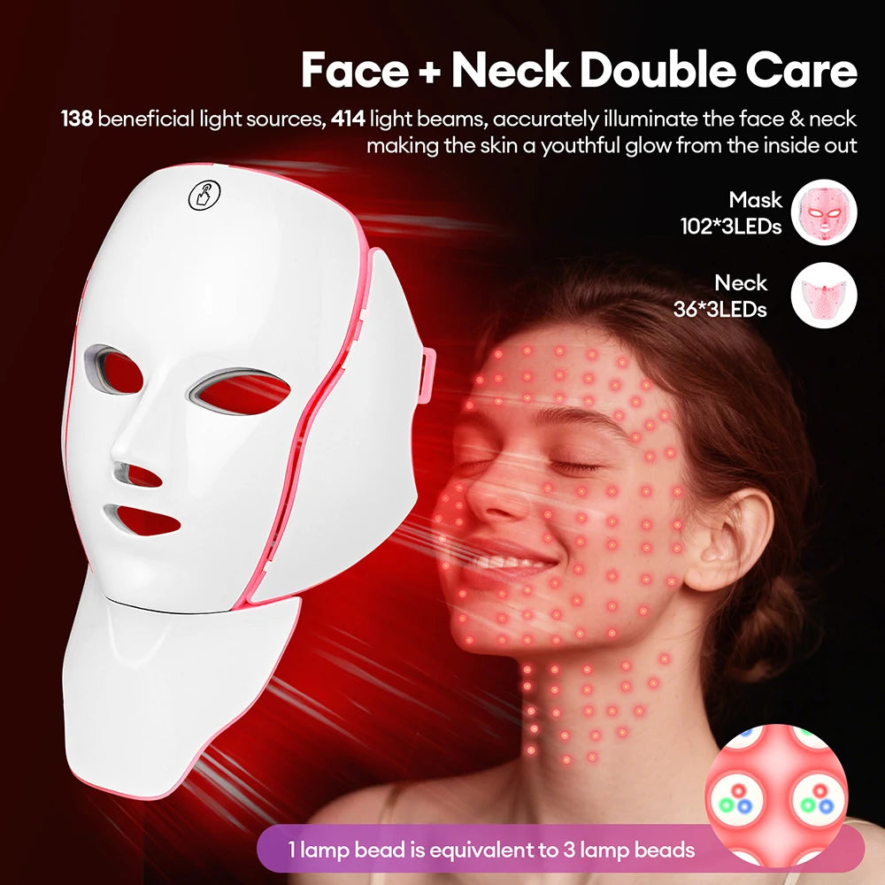 7-Colour LED Face & Neck Beauty Mask – Red Light Photon Therapy for Anti-Ageing & Skin Repair