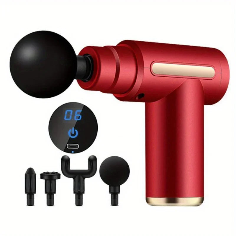 Portable Percussion Massage Gun – 4 Heads, LED Touch Screen, Deep Muscle Relief