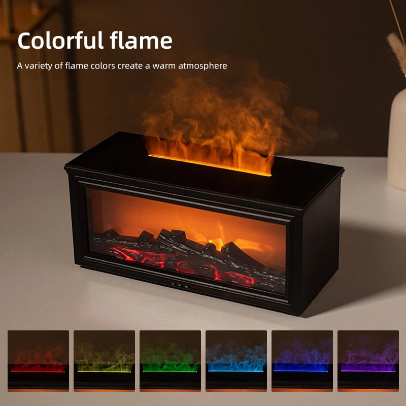 Mini Fireplace Aromatherapy Diffuser – 7-Colour Flame Essential Oil Humidifier