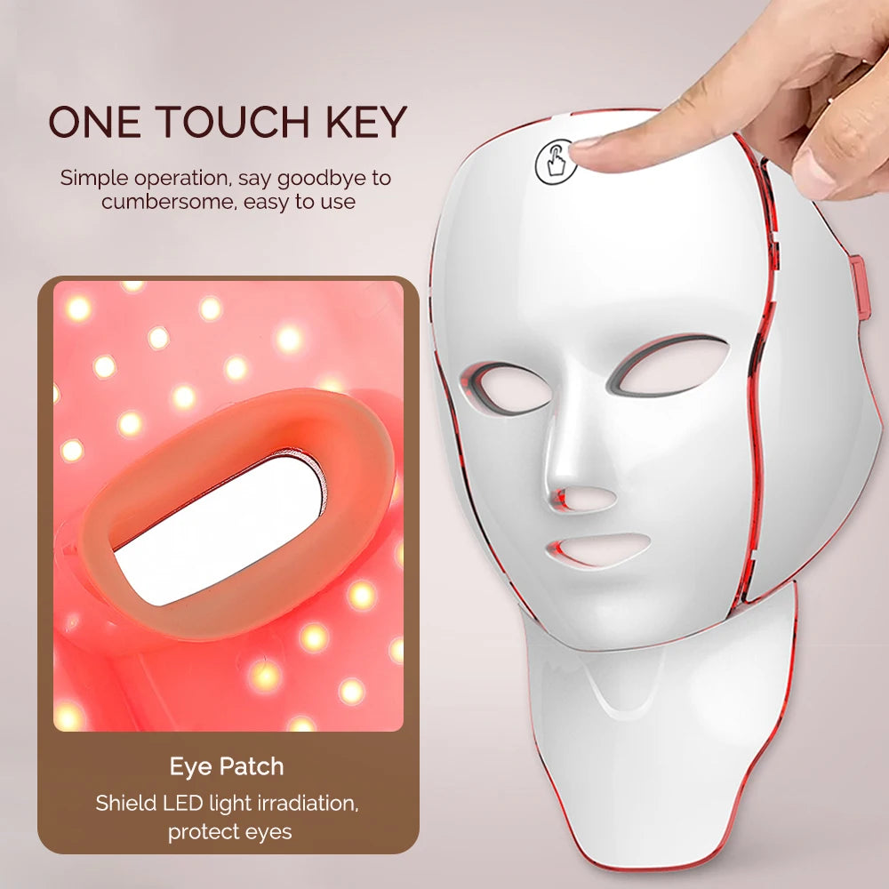 7-Colour LED Face & Neck Beauty Mask – Red Light Photon Therapy for Anti-Ageing & Skin Repair