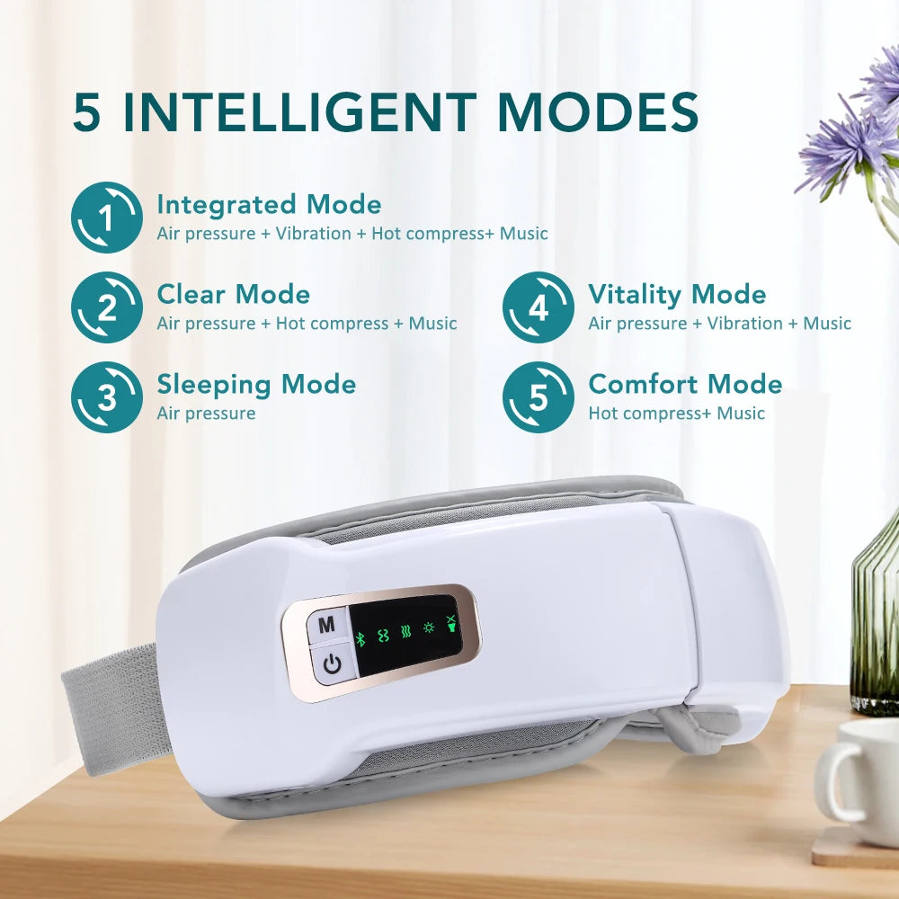 Foldable Eye Massager with Air Pressure, Heat Compress & Bluetooth Music – Smart Eye Care Glasses