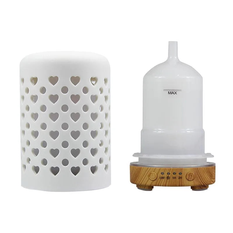 Ceramic Ultrasonic Aroma Diffuser – Timer, LED Lights & Desktop Essential Oil Humidifier