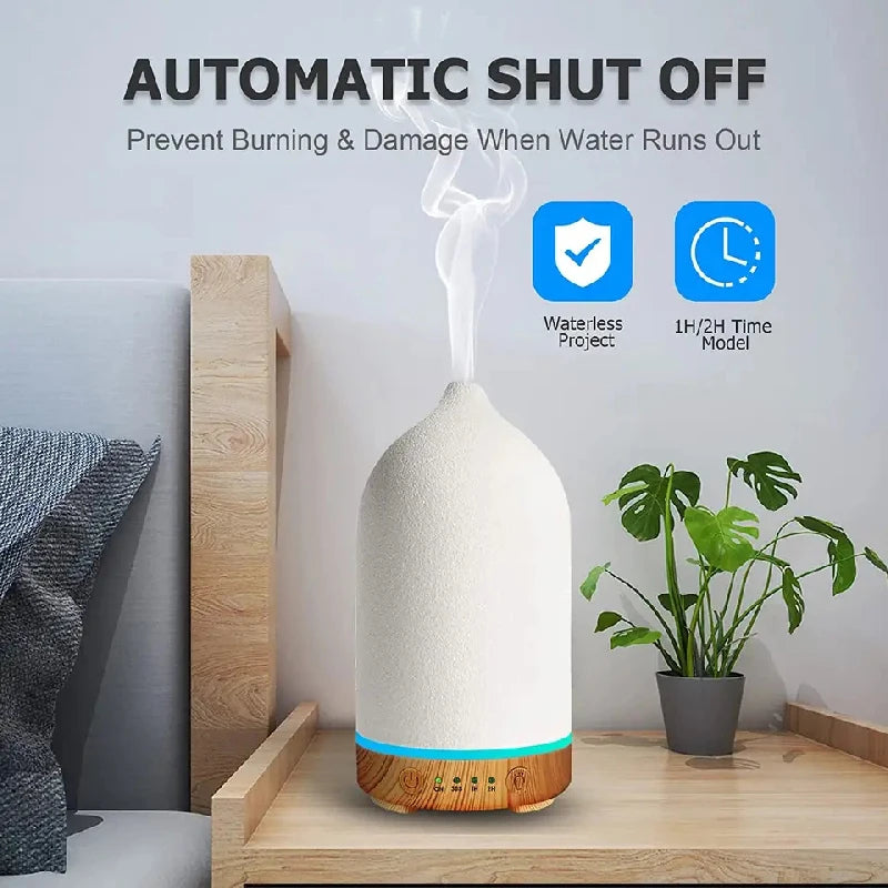 Ceramic Aroma Diffuser – Aromatherapy Cool Mist Ultrasonic Humidifier with 7 LED Colours