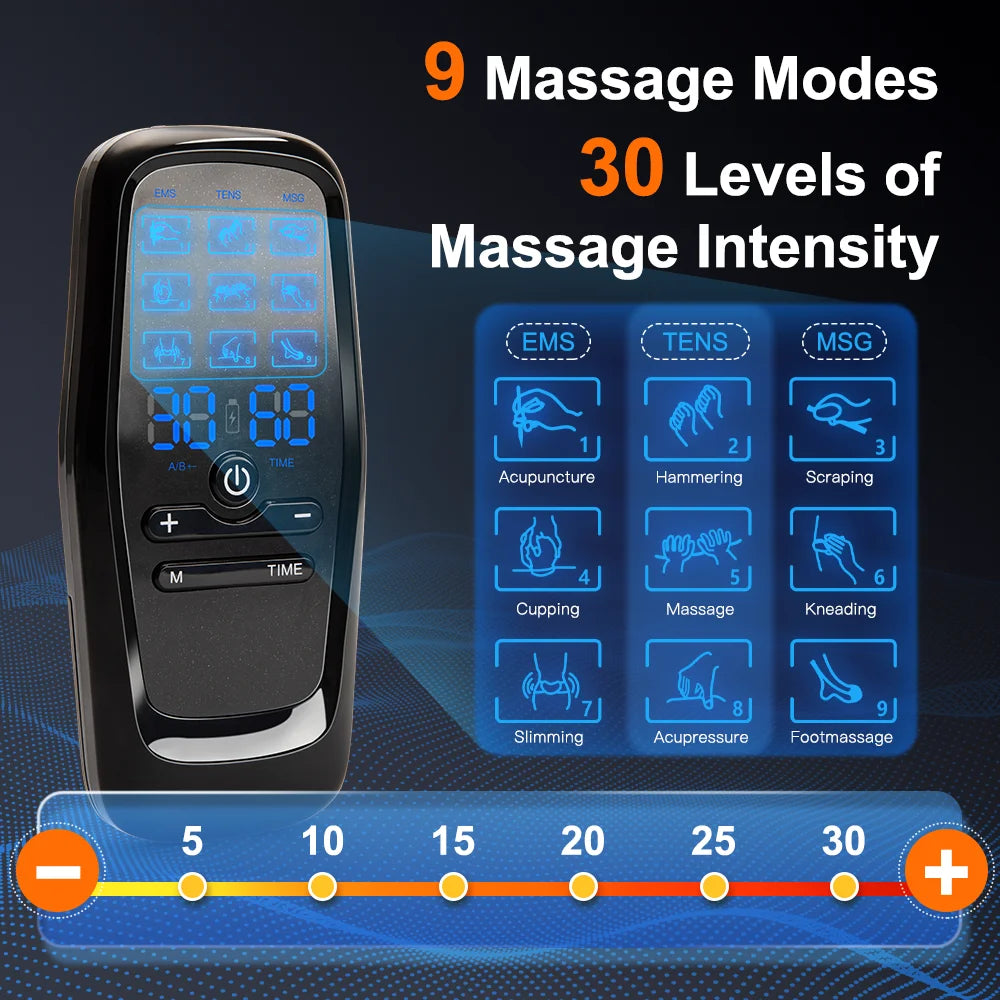 TENS EMS Physiotherapy Muscle Stimulator – 6 Modes, 19 Levels, USB Rechargeable