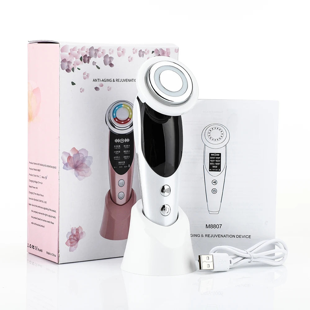 7-in-1 RF & EMS Microcurrent Lifting Device – LED Vibration Anti-Ageing Facial Beauty Wand