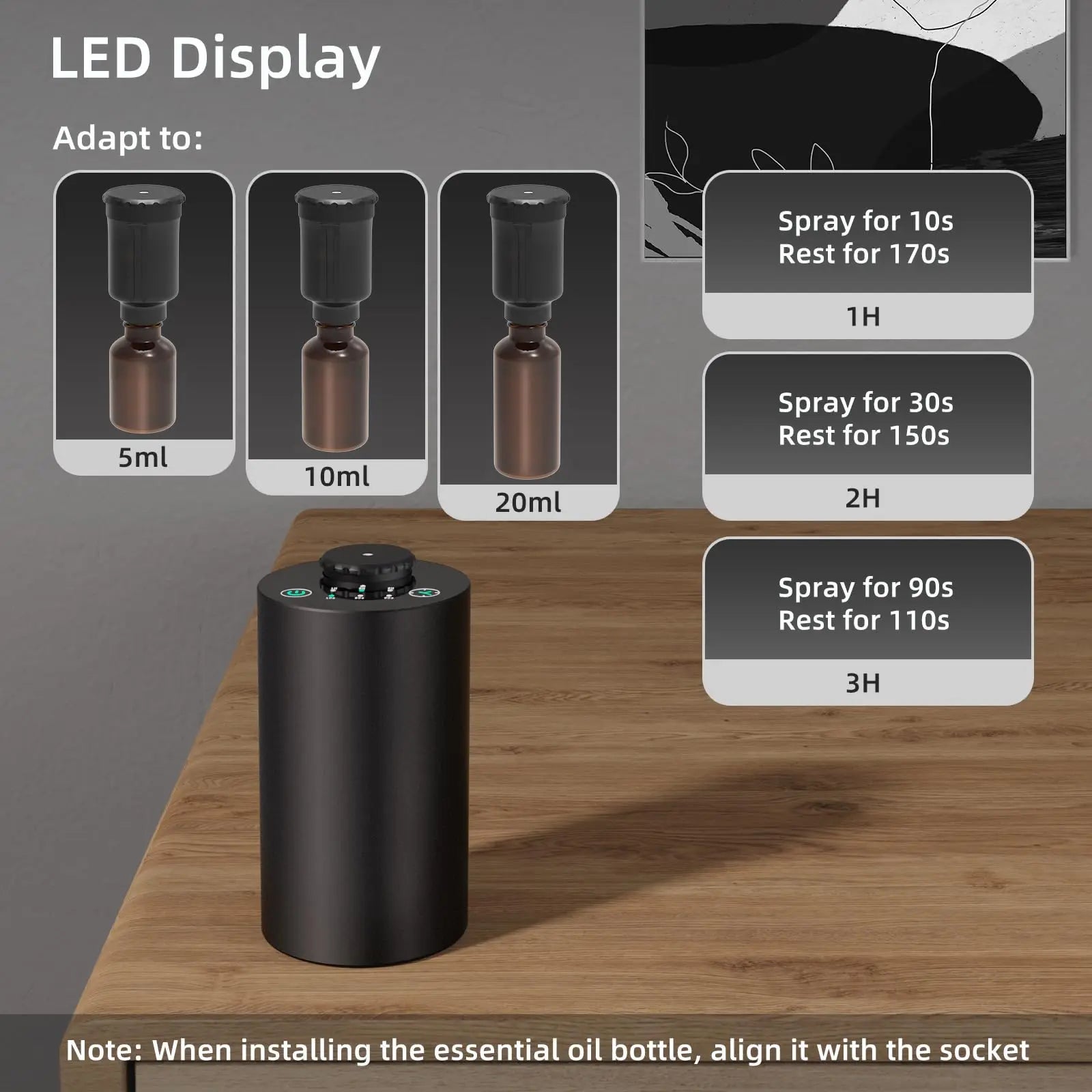 Waterless Cordless Essential Oil Diffuser – Battery Operated, 3 Mist Levels, Car & Home Use