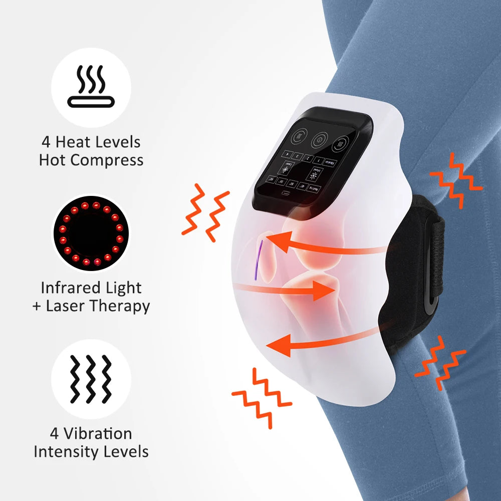 Cordless Knee Massager with Red Light & Laser Therapy – 4-Level Heat & Vibration