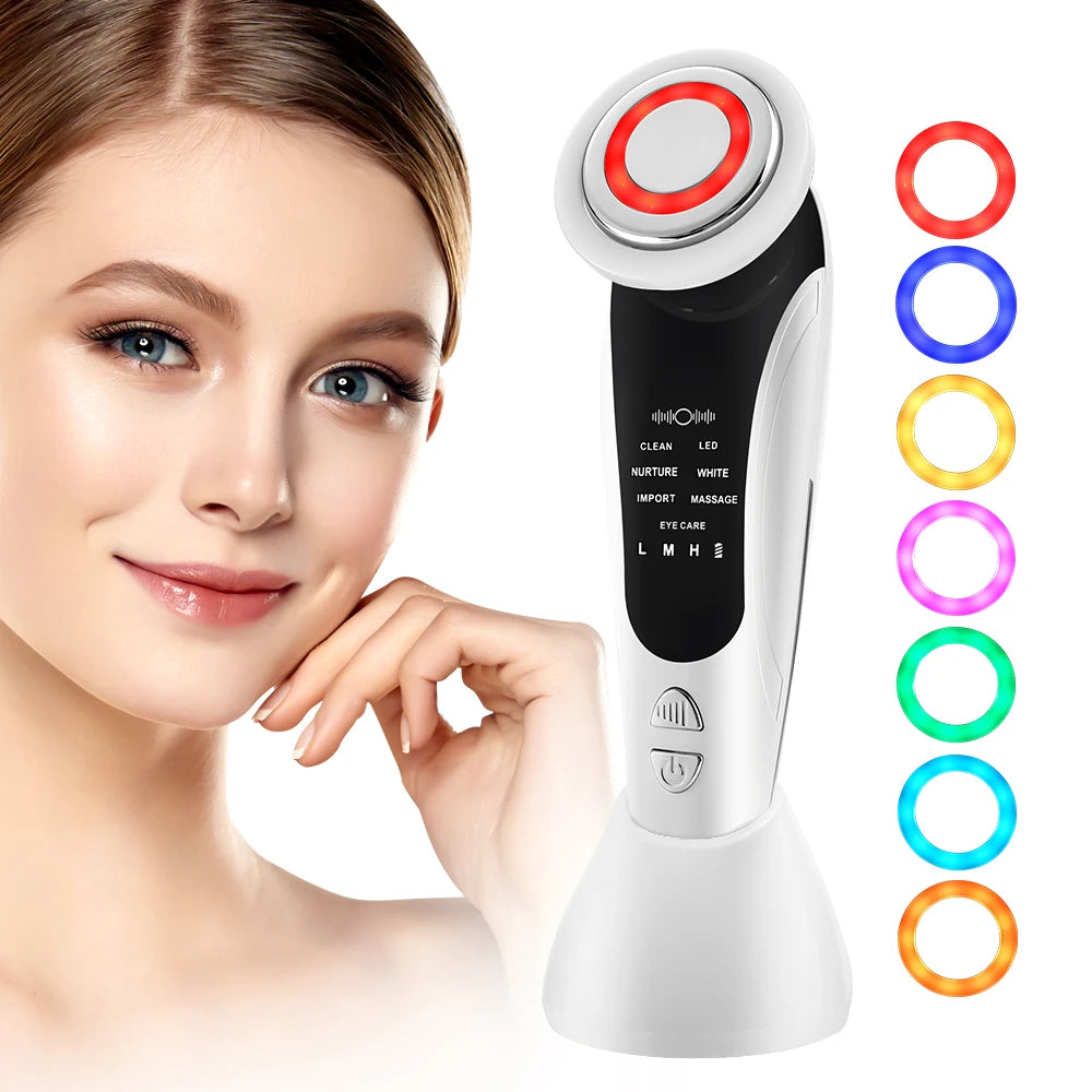 7-in-1 EMS Facial Massager – LED Light, Vibration & Hot Compress for Face Lifting
