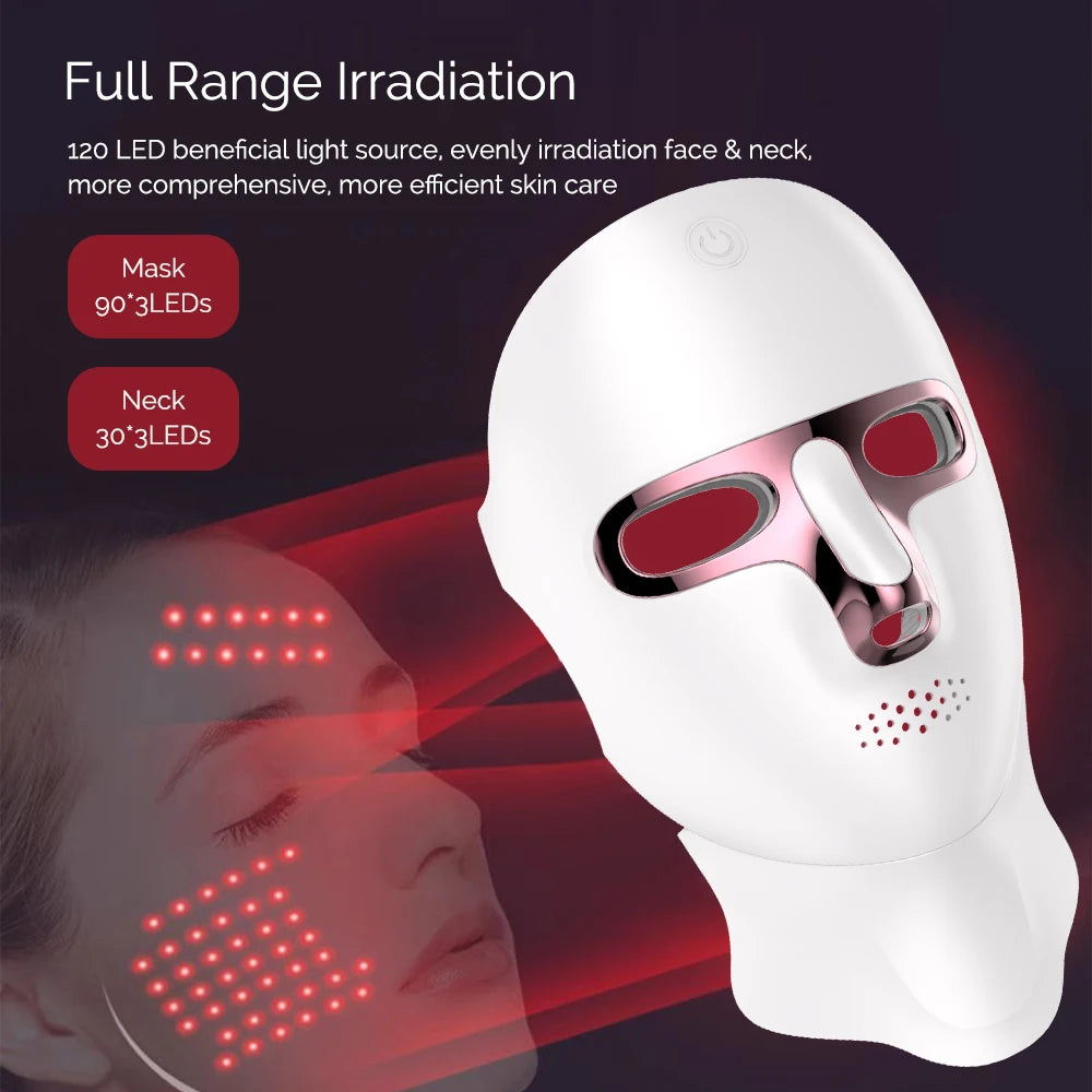 7-Colour LED Face & Neck Photon Mask – Rechargeable Skin Whitening & Tightening