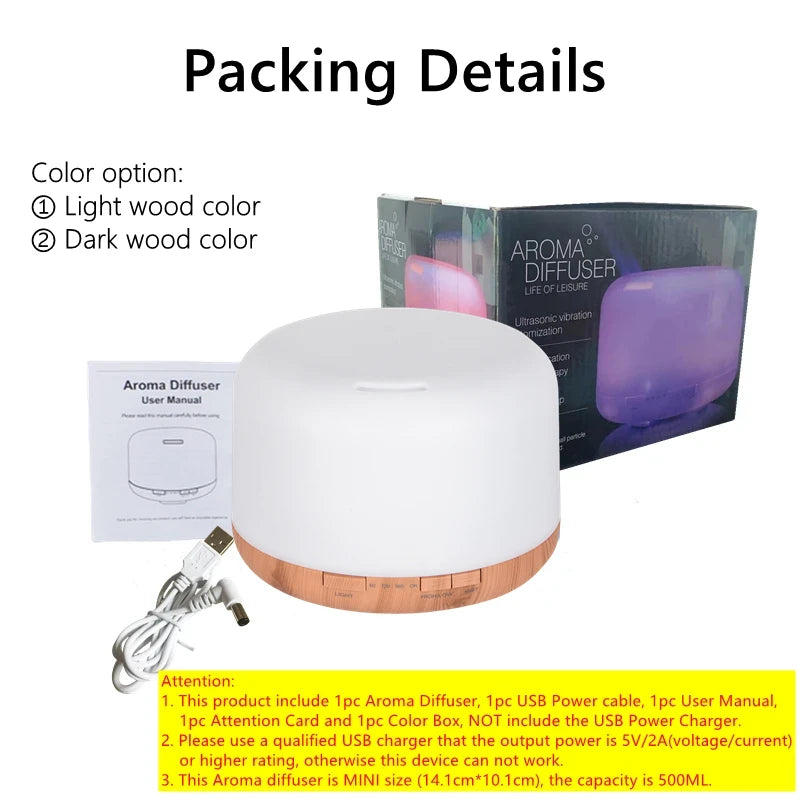 Mini Wood Grain USB Aroma Diffuser – Essential Oil Humidifier with Colourful Night Lights